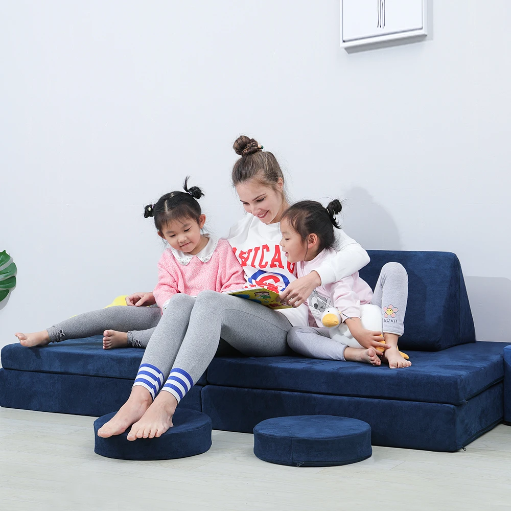 Sofá para niños, sofá modular con otomanas, acogedor sofá cama de juegos  para niños pequeños con espuma suave, muebles de sala de juegos y  dormitorio