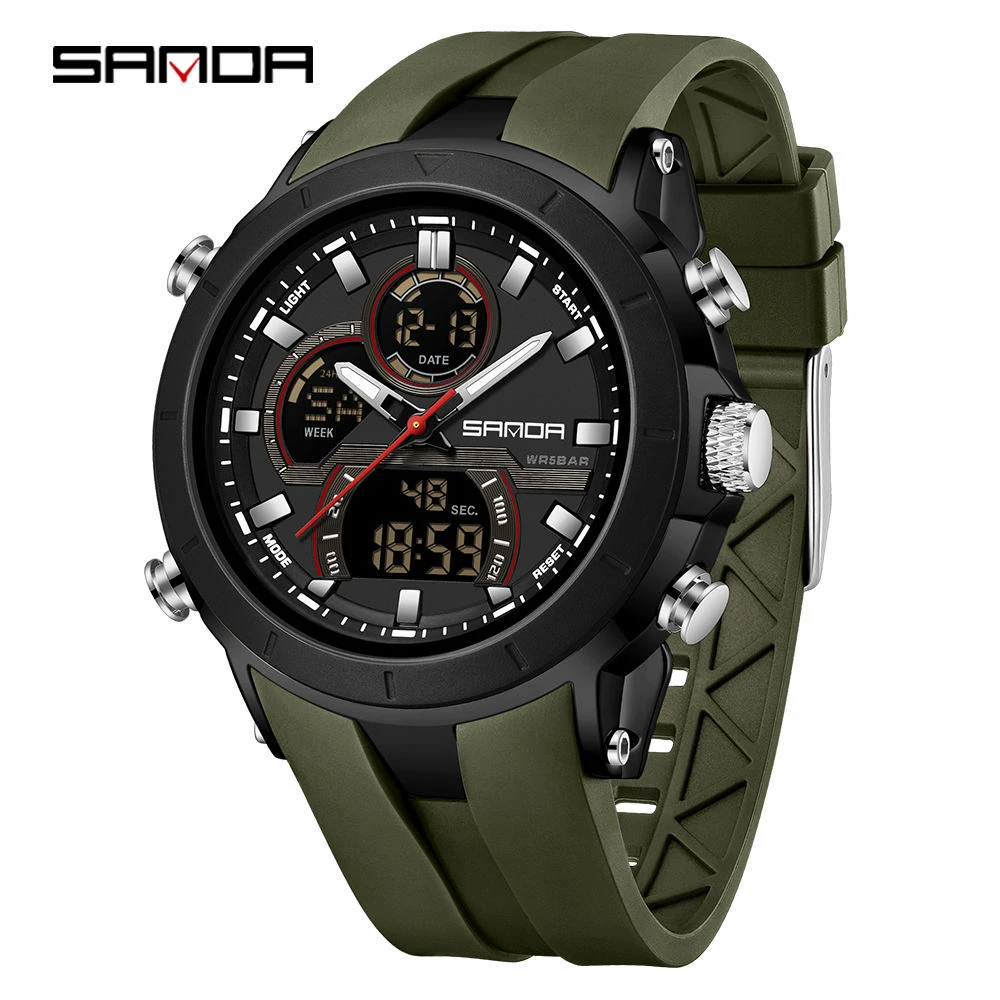 SANDA 6279 Hot Sale Digital Watch for Man Dual Display Large Dial Auto Date Lumi