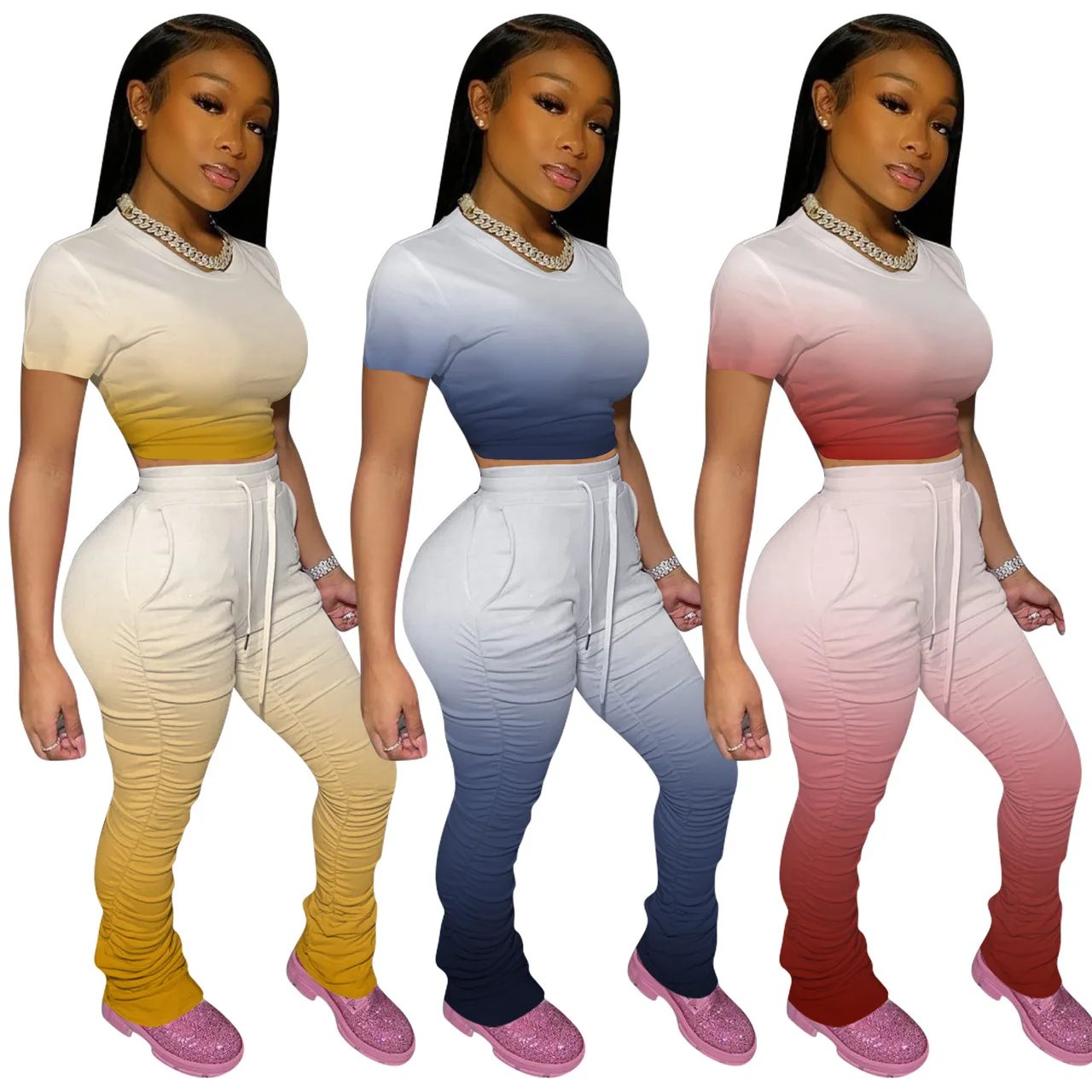 Joggers Crop Top And Stacked Pants Set 
