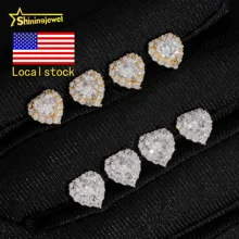 Local Stock Fast Shipping 925 Silver Gold Plated Heart 5*5mm Iced Out Moissanite Stud Earrings
