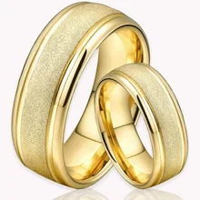 Tungsten 6mm 8mm Gold Tungsten Rings for Men Women Engagement Wedding Bands Sandblasted Finish Domed Comfort Fit