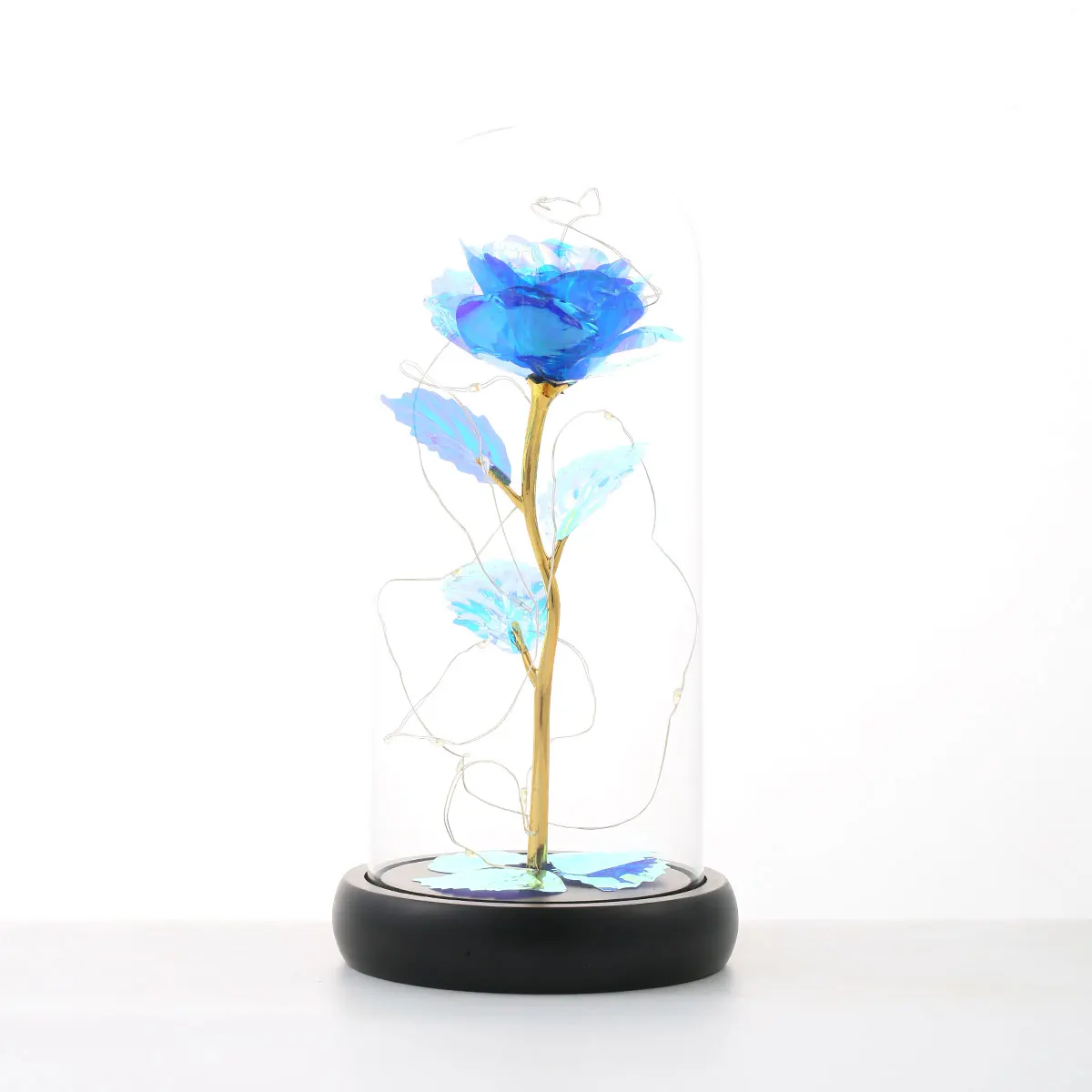 Modern christmas gift set display glass dome with flower home table ornament battery operated decor