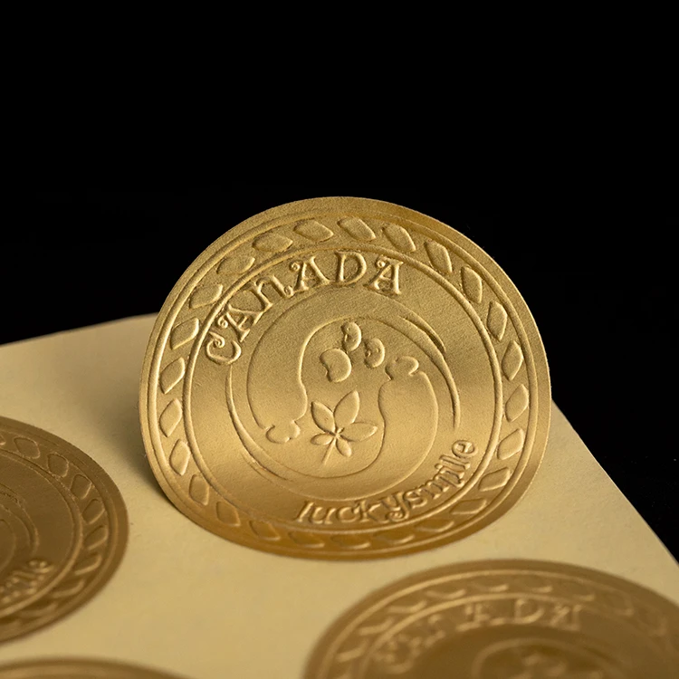 Customized Design Logo Self-Adhesive Stickers Sheet Seal Embossed Logo  Round Gold Waterproof Sticker Label