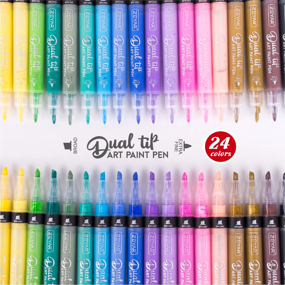 ZEYAR Dual Tip Acrylic Paint Pens 24 Colors Waterproof Ink