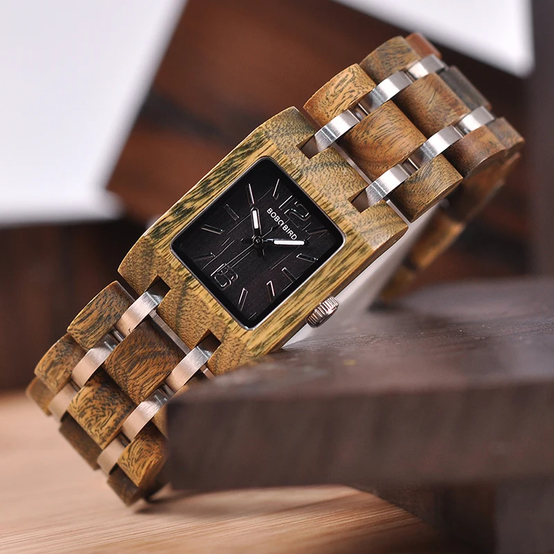 Quickshipment BOBO BIRD Elegant Wooden Watch Square Ladies Wrist Watch Custom Wood Watch Women