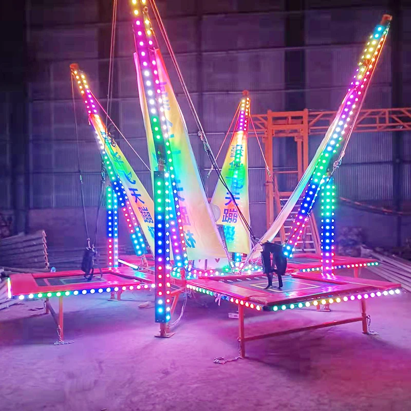 Four Way Bungee Jumping Trampoline With Trailer Electric Bungee Jumping for Four People LED Lights