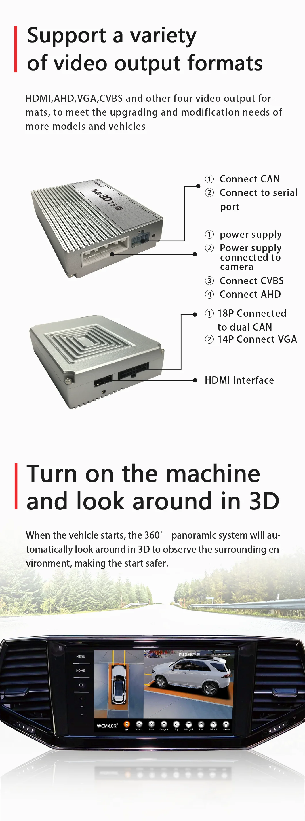 Wemaer OEM Panorama Driving Assistance System 3D 360 Degree Bird View System Car Security Camera for Nissan VW Kia supplier