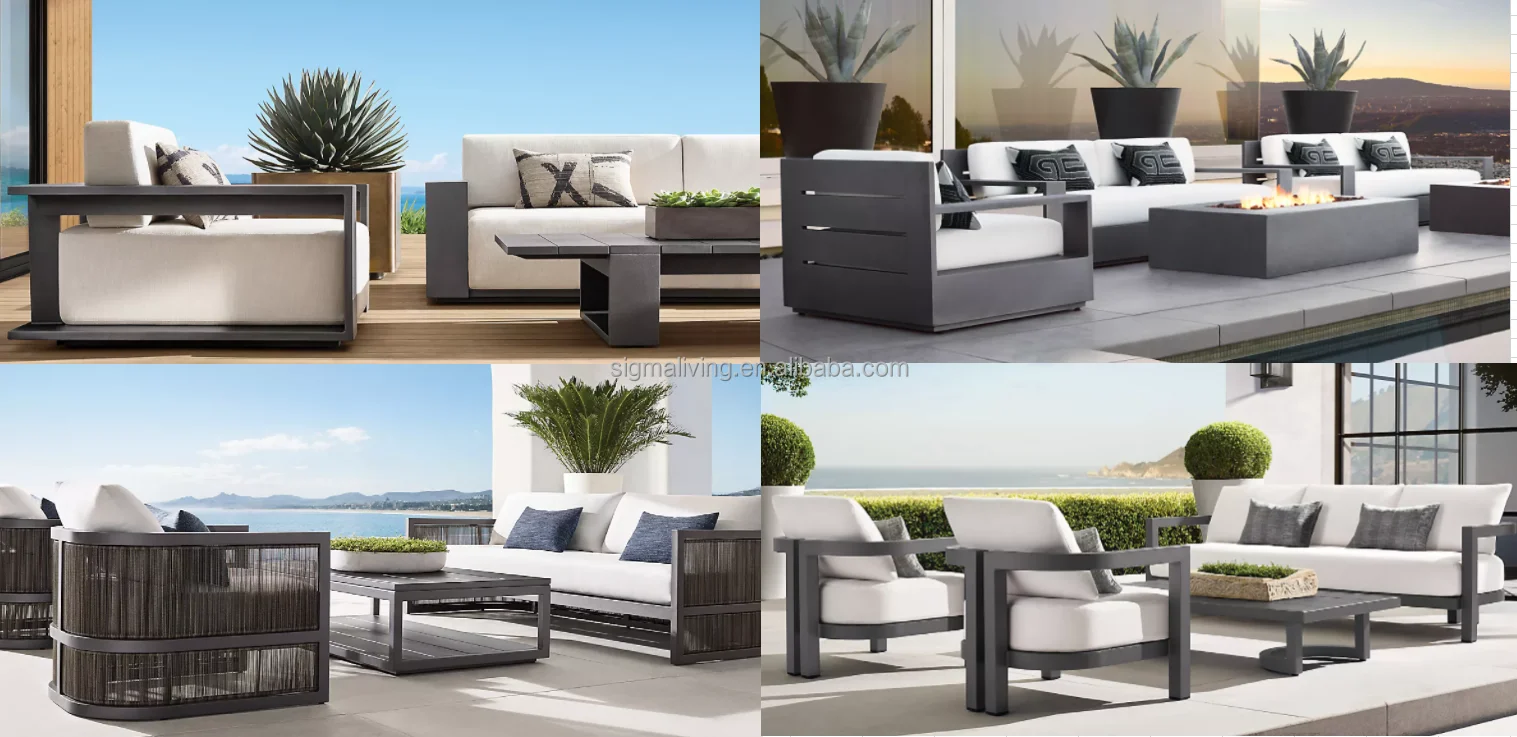 Factory direct sale garden furniture set patio swing luxury aluminum outdoor furniture metal aluminum ottoman