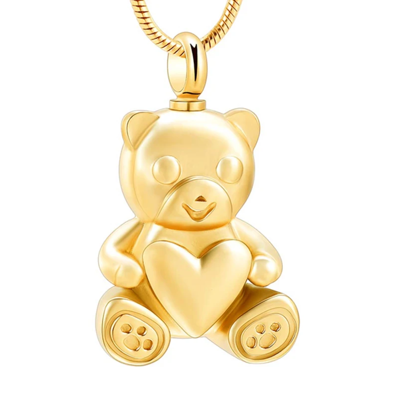 Stainless Steel Teddy Bear Pet Urn Pendant Memorial Ash Keepsake Cremation Jewelry Necklace for Ashes Locket Necklaces