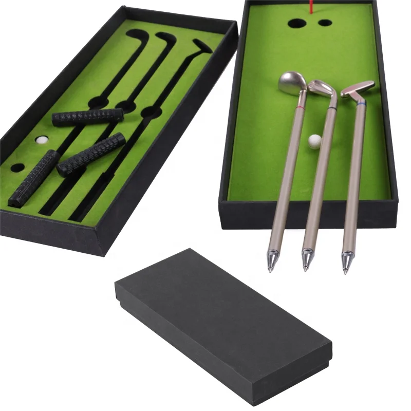 HOW TRUE Wholesale Mini Desktop Games Golf Pen Gifts Box 3 Colour Golf Club Pen Gifts Set for Office Gadgets Desk Decor