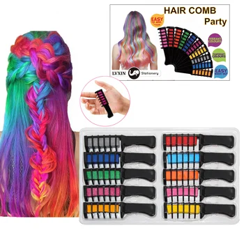 10 Vibrant Colors Washable Temporary Hair Color Dye Hair Chalk Comb for Party