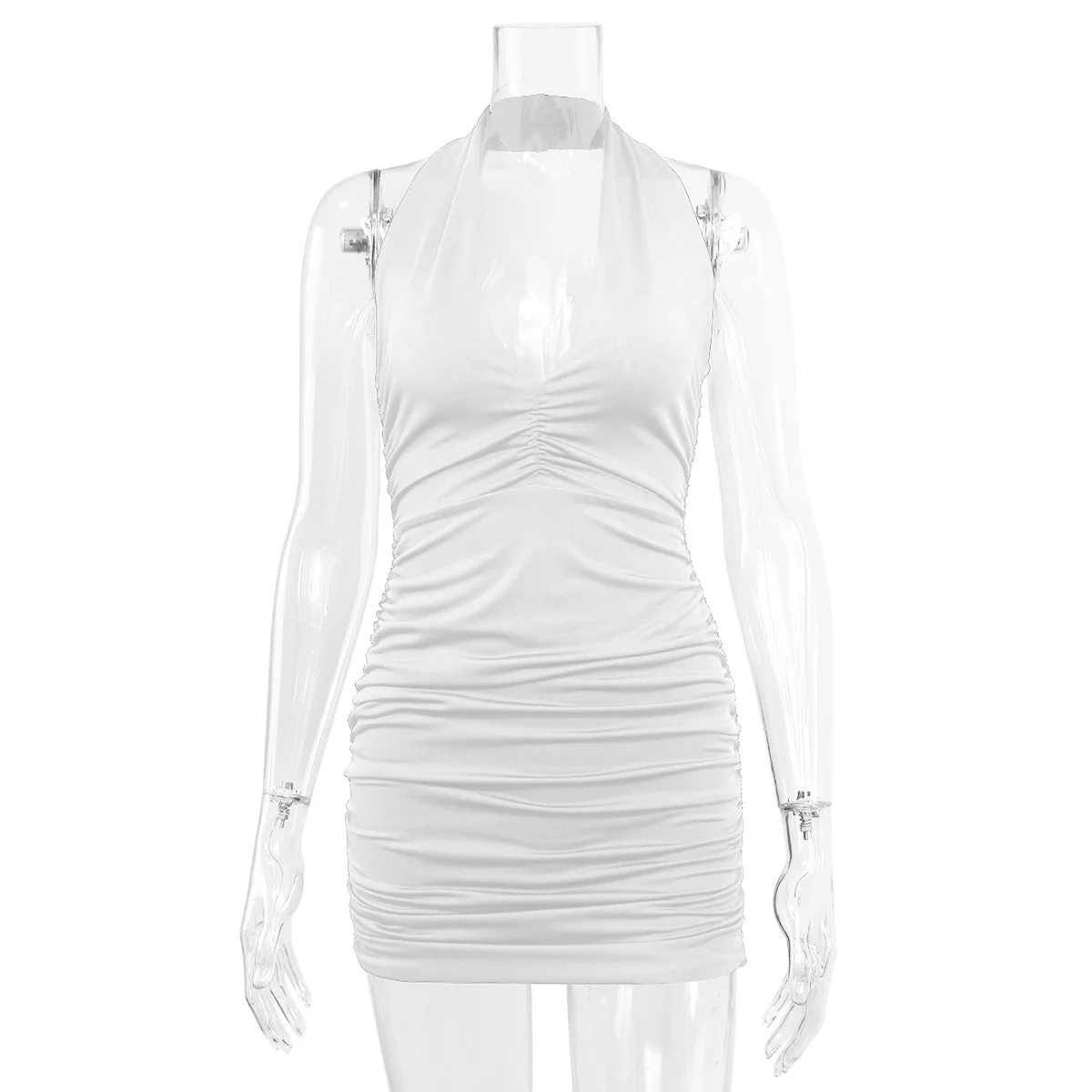 Women's Knitted Hanging Neck Sexy Deep V-neck Ruffle Package Hip Hot Girl Dress