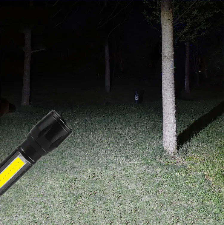 Super Bright Zoom LED Q5 T6 Torch Light With Side COB Light Aluminum Waterproof night light USB Rechargeable Led Flashlight