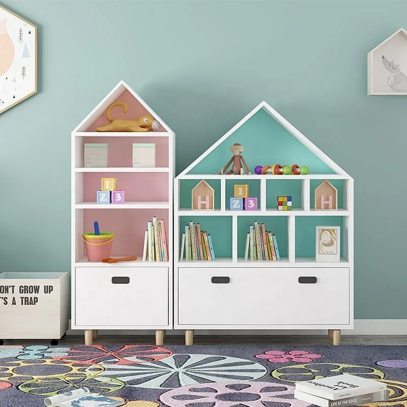Modern Wooden House Shaped Children Book Storage Cabinet Kids Bookcase ...