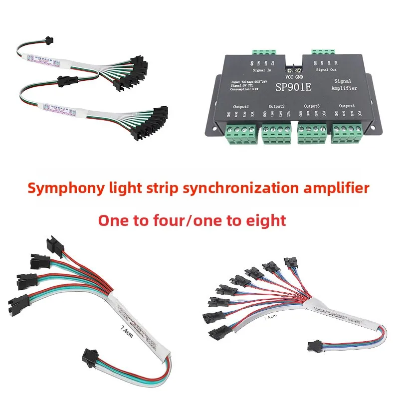 LED-bunte Lichtleiste mit Signal-Synchronverstärker, Gleichspannung 5–24 V, Einzel-, Vier- oder Acht-Kanal-Lauflichtleiste, Verlängerungskabel, 3 Jahre Garantie