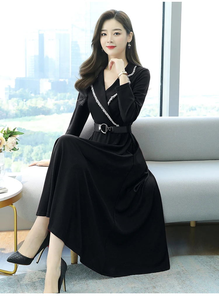 2021 Winter New Arrival Long Sleeve Elegant With Belt Tailored Collar Office  Dress For Ladies - Buy A Line Dress,Latest Ladies Office Wear  Designs,Ladies Office Wear Dresses Dress Product on 