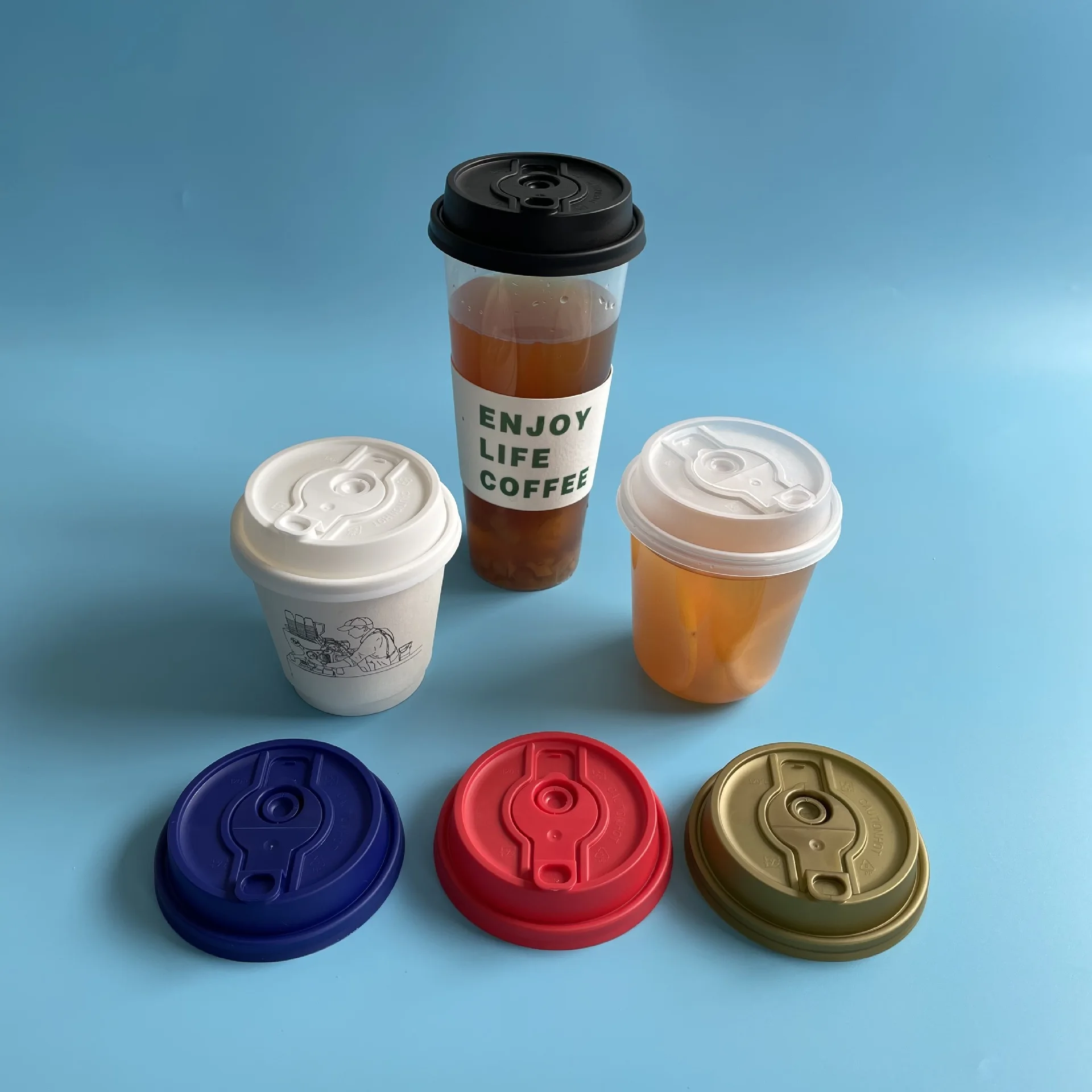 Paper Coffee Cup Lids PP leakproof cap Lids For Hot coffee beverages take out vent machine lids details