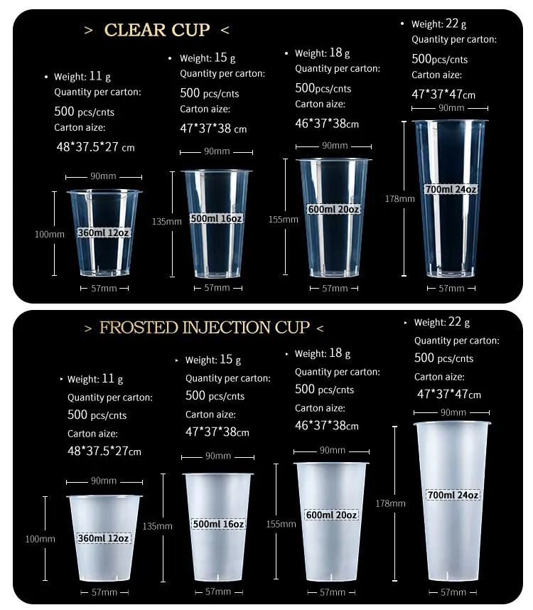 Custom Logo Disposable Clear 360ml 500ml Plastic PP Packaging Cup Boba ...