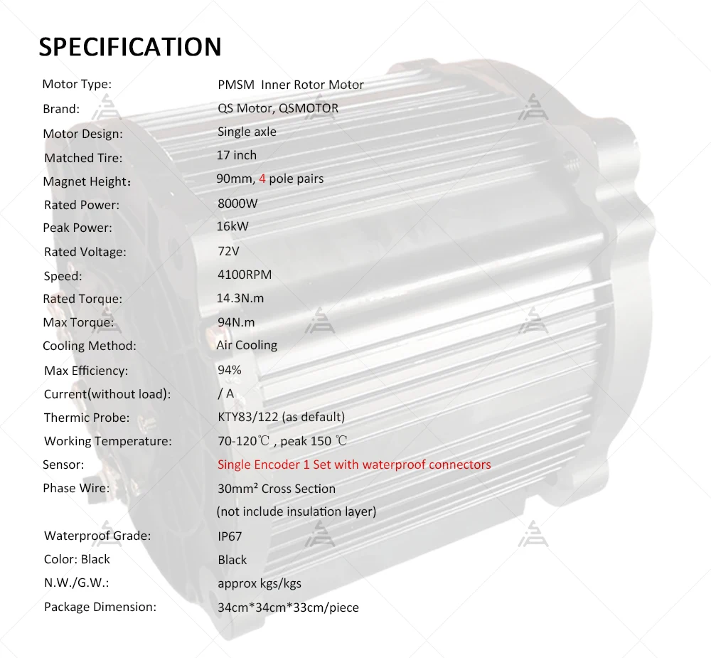 Qsmotor Qs180 90h 8000w 72v 110kph Mid Drive Motor With Far Driver