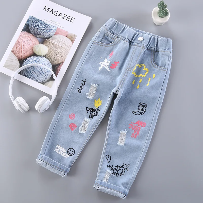 Girls Jeans Letter Pattern Girls Jeans Pants Casual Style Trousers For  Children Spring Autumn Clothes For Girls - Kids Jeans - AliExpress