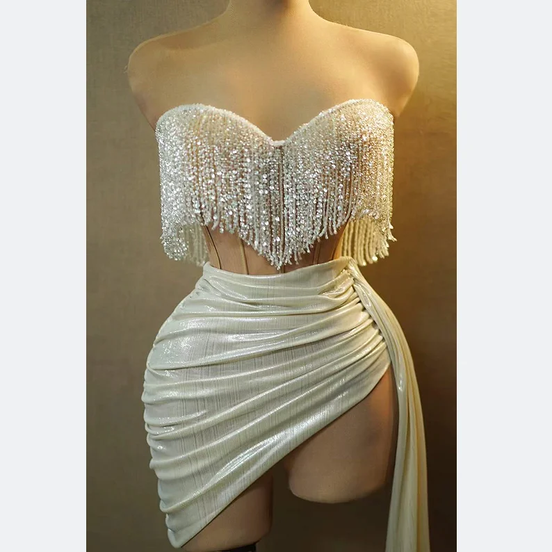 Women Clothing Halter Hip Sexy Rhinestone Chain Strap Nightclub Dress Women