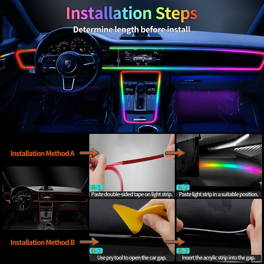 product rgb smart strip lights for car interior ambient led with app  remote control multicolor decorative lighting kit for vehicles-1