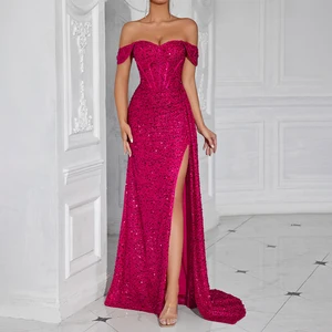 ZYHT 70003 New Women Maxi Elegant Chic Dresses Evening Sequin Off Shoulder Ball Gown Prom Formal Corset Luxury Long Party Dress