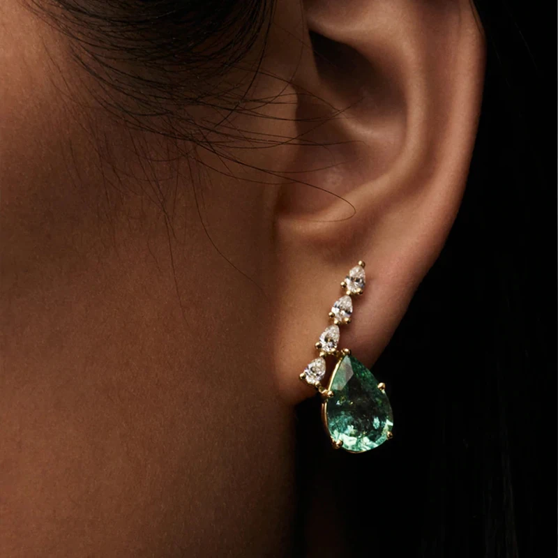 CANNER S925 Sterling Silver Pear-Shaped Green Zircon Earrings