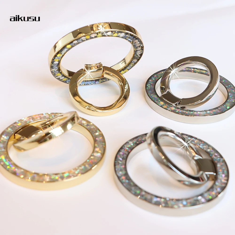 Customized Gold Personalized Universal Mobile Phone Ring Glitter Magnetic Phone Ring Holder for Iphone Grip Kickstand