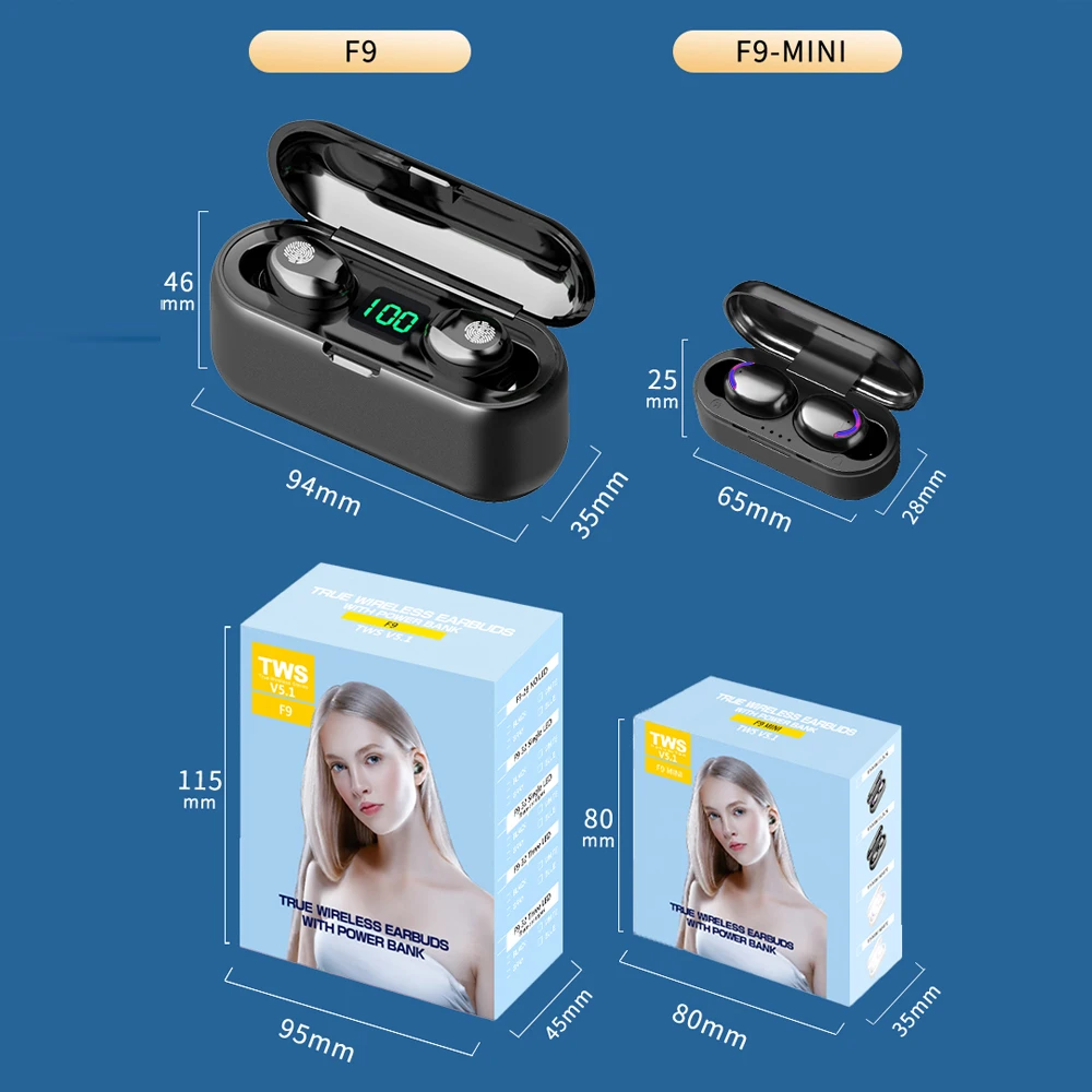 2022 Hot Sale F9 Earbuds Mini Tws Hifi Headphone Sport Earphone Headset