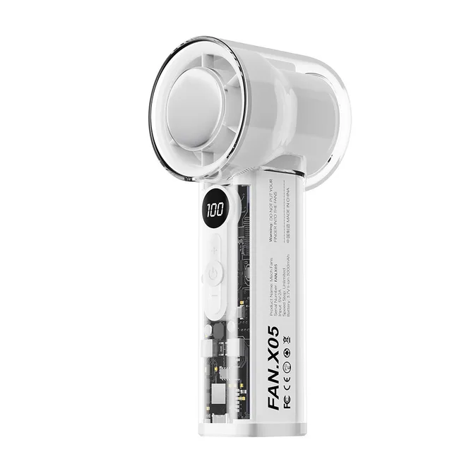 X05 Transparent Mecha High-Speed USB Turbo Fan Handheld Semiconductor Cooling Ice Fan English Plastic Air Cooling Fan