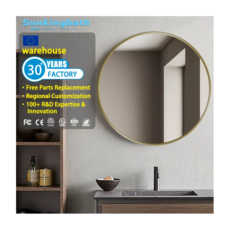 Modern Home Decor Round Stainless Steel Mirror Round Wall Mirror Round Framed Mirror for Bathroom Vanity Upgrade