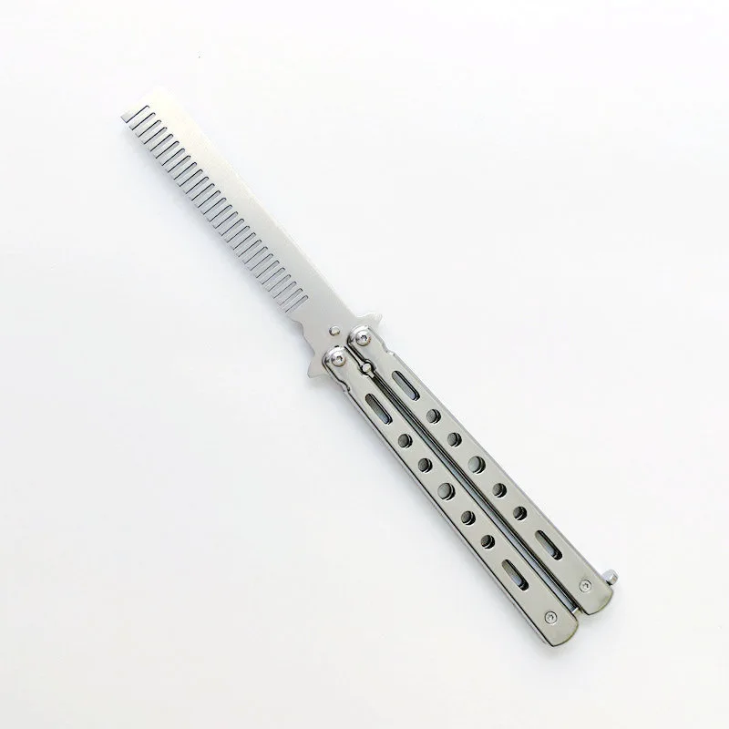 Wholesale Stock Unsharpened Metal Exercise Training Knife Stainless Steel Dull Blade Comb Butterfly Knife