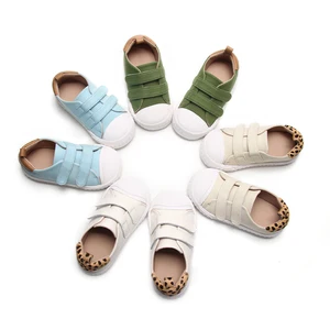Babyhappy Wholesale Customisable Plain Canvas Fabric Kids Children Rubber Sole Cap Toe Anti-Kicking Double Strap Casual Shoes