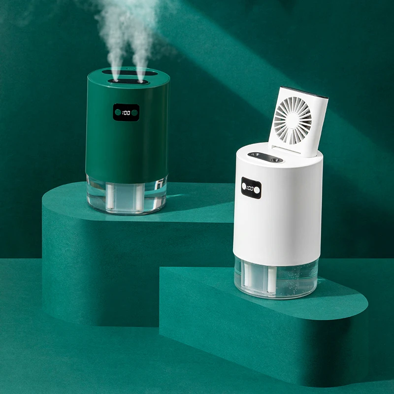 2 in 1 Smart Auto Telescopic Mist Cooler Fan Humidifier Usb Blower air Cooling Mini Rechargeable Table Fans with Remote Control