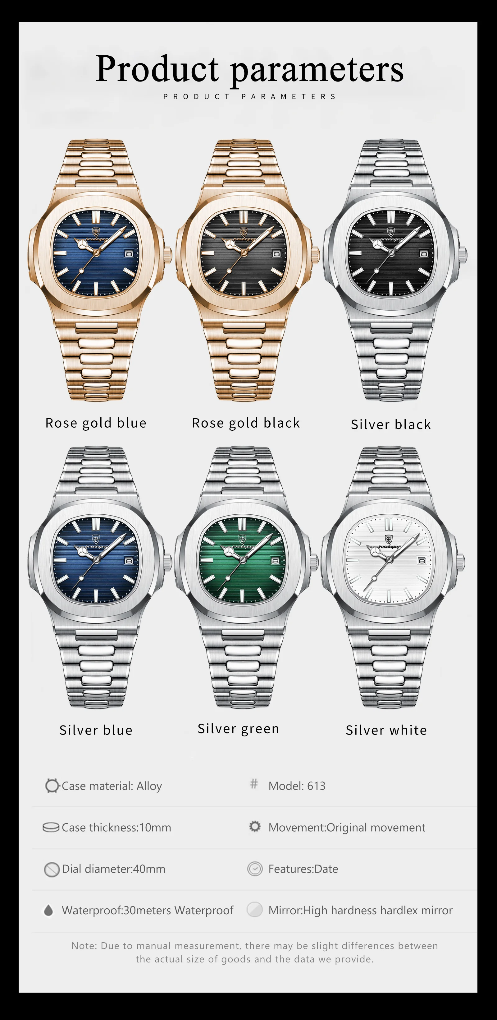 Poedagar Stainless Steel Quartz watch for Men