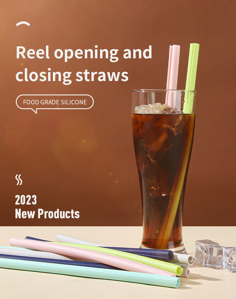 Silicone Open And Close Straws Eco Friendly Portable Reusable Foldable Drinking Straw Silicone