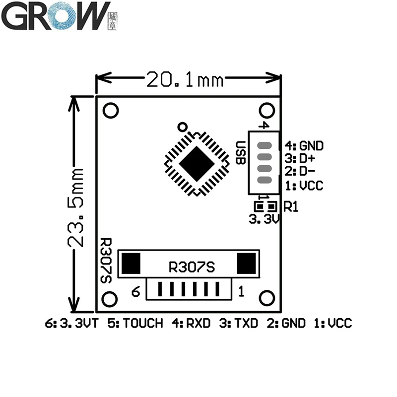 GROW R307S Biometric Fingerprint Scanner Module Access Control With Free SDK USB UART