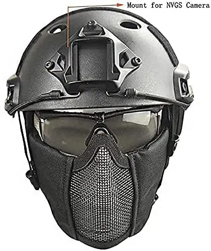 Tactical Fast Helmet Combined,with Foldable Ear Protection Half Face Mesh Mask and Glass for Airsoft Paintball CS Game Set