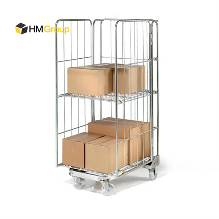 A Frame Metal 3 Side Warehouse Transport Cargo Foldable Nestable Roll Cage Trolley