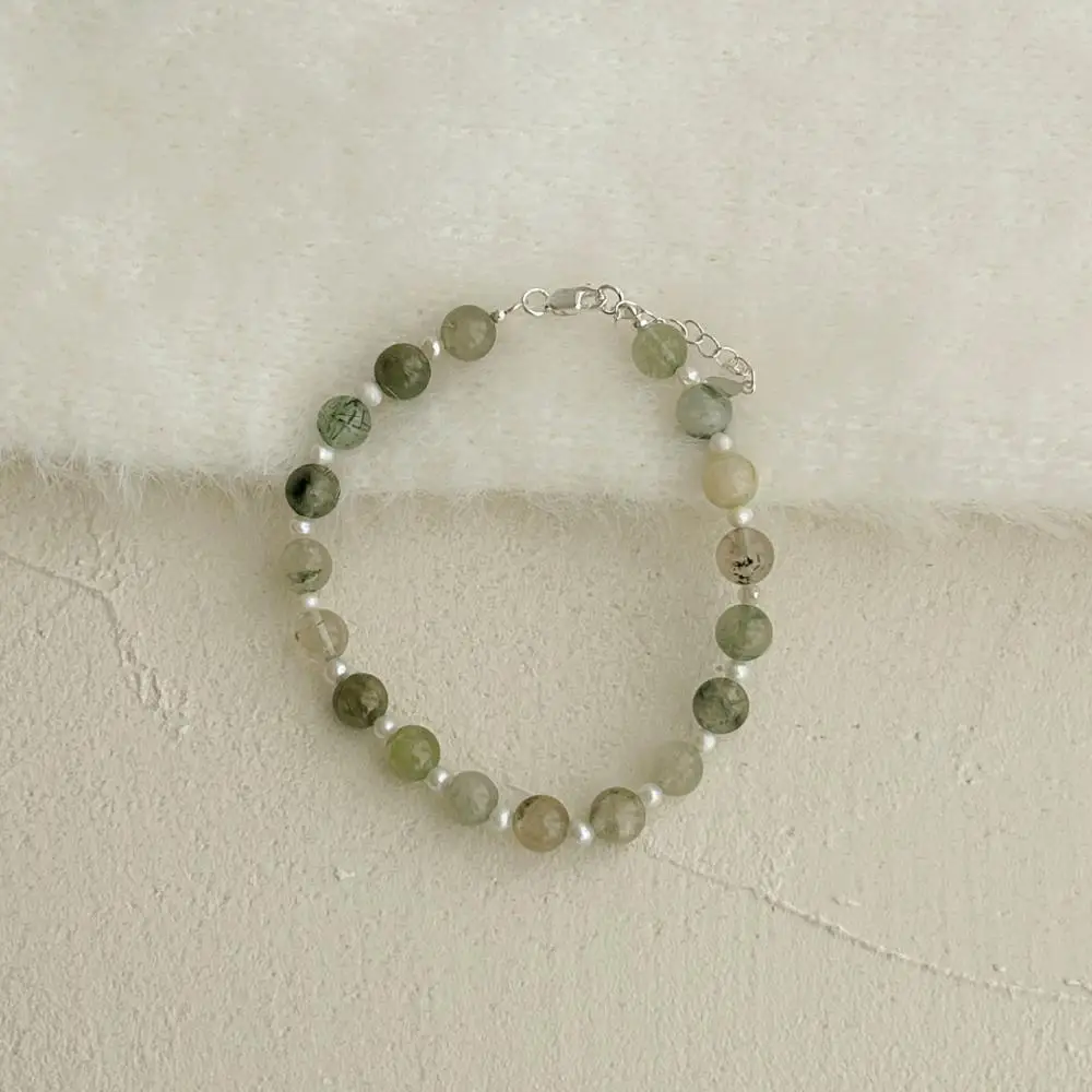 KAKODIY Religious Special Style 925 Sterling Silver Jewelry Natural Green Hair Crystal Freshwater Pearl Bracelet detail 6