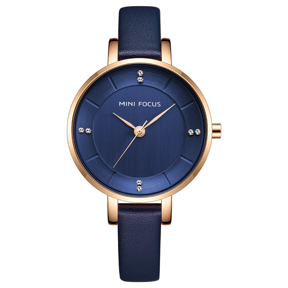 MINI FOCUS the New Listing Latest Quartz Watches for Women Best Price WristWatch 5 ATM Waterproof Genuine Leather Strap MF0255L