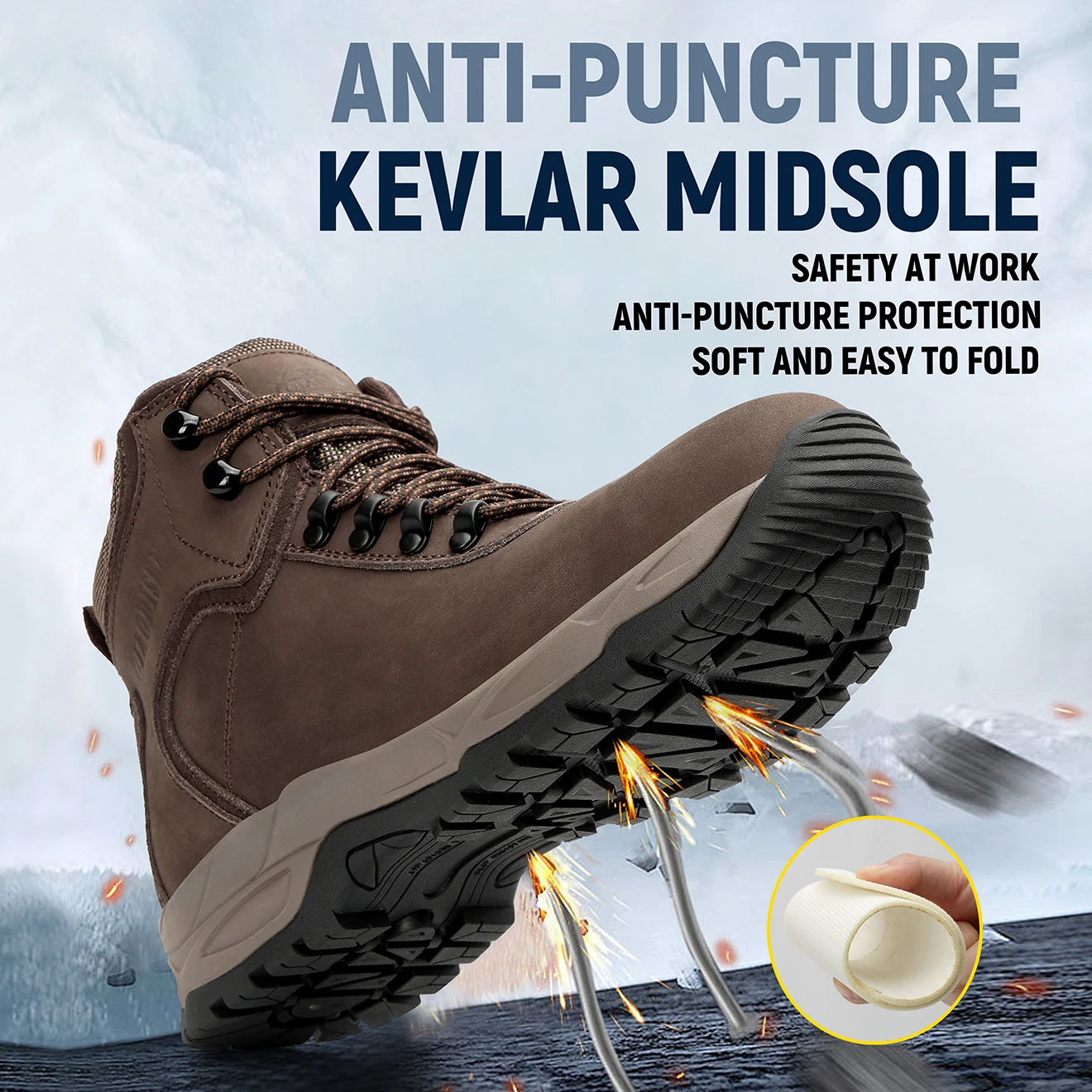 Botas de Seguridad de Trabajo y Senderismo de Cuero Negro  Antiaplastamiento, Impermeables y Antipinchazos de la Marca Qiaodisen