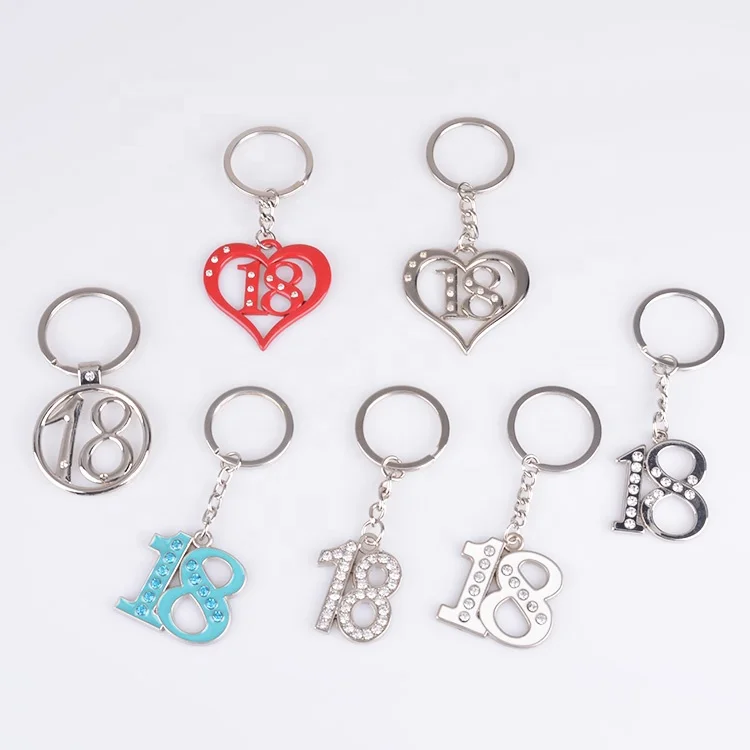 Personalised Metal Diamond Keychain Number 18 Keychain 18th Birthday Keyring