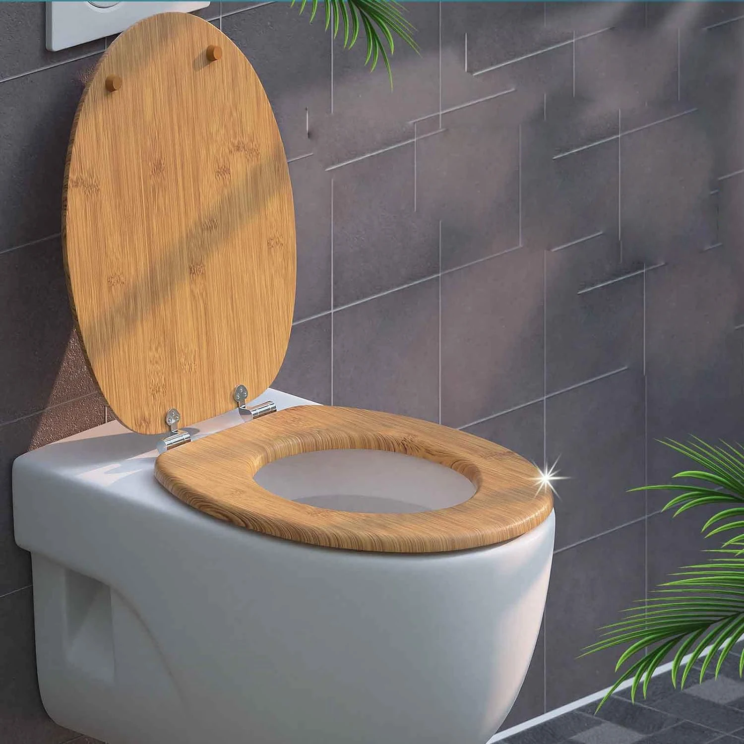 Bamboo Toilet Seat with Slow Close Hinges Natural Wood Toilet Lid Universal Fit Easy Install Eco Friendly Bathroom Accessory