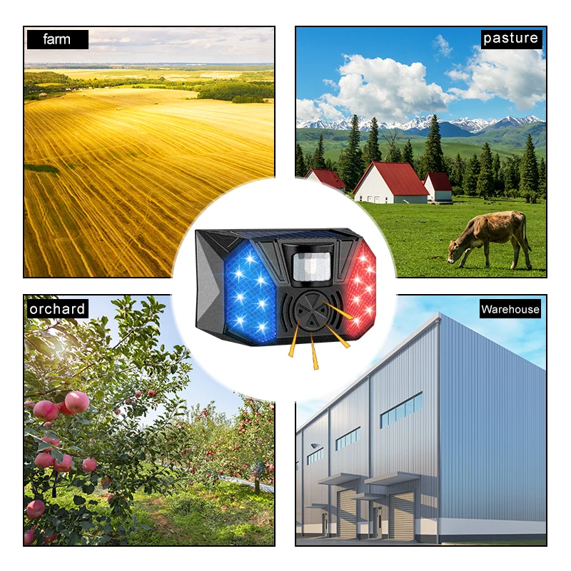Solar Intelligent Remote Control Alarm With Sound Lights to Repel Animals and Anti Thief Outdoor Waterproof Bird Repeller