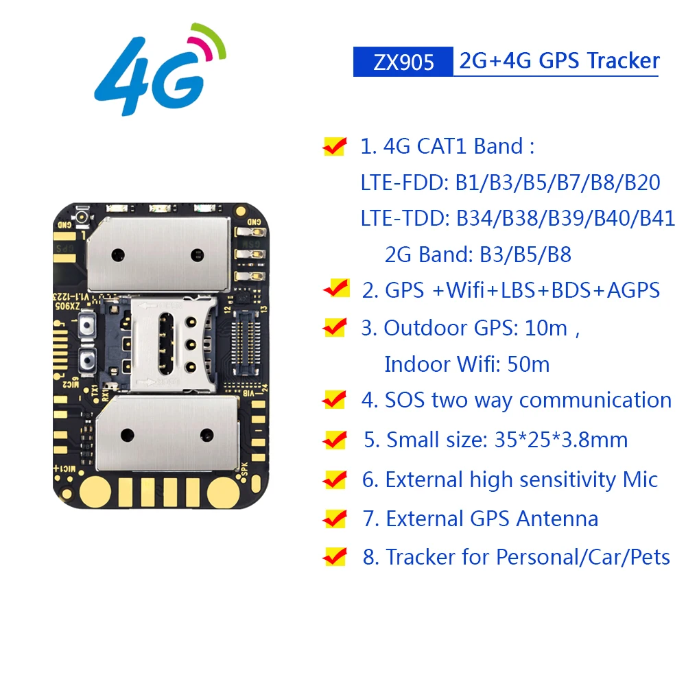 Mini 4G GPS Tracker ZX908 CAT1 PCBA Chip Board For Vehicle