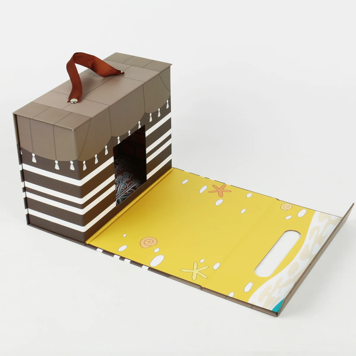 กล่องของขวัญทำจากกระดาษแบบกำหนดเองพร้อมที่จับรูปเข็มขัด กล่องกระดาษแบบพลิกเปิดด้วยแม่เหล็ก บรรจุภัณฑ์ของขวัญหรูหรา กล่องบรรจุภัณฑ์แบบพับได้สำหรับแชมพู