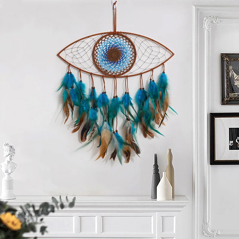 Evil Eyes Dream Catcher Moon Star Wall Hanging Handmade Feather Dream ...