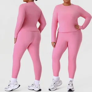 Roregal Lightweight Plus Size Two-piece Yoga Set  Fitness Women Long Sleeve Top Yoga Leggings Sets